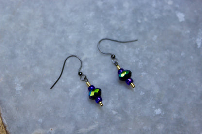 Gunmetal Earrings, Gunmetal Accessories, Dangly Earrings, Feminine Earrings, Glass Bead Jewelry, Shiny Earrings, Colorful Earrings