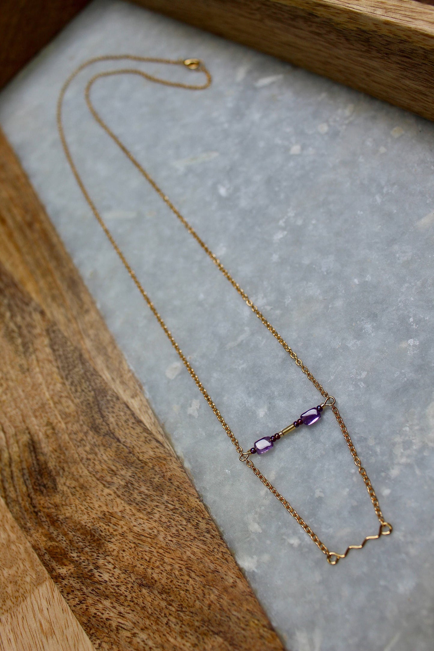 Amethyst Necklace, Gifts for Her, Gold Necklace, Gold Bar Necklace, Gold Jewelry, Long Necklace, Classic Necklace, Precious Stone Necklace