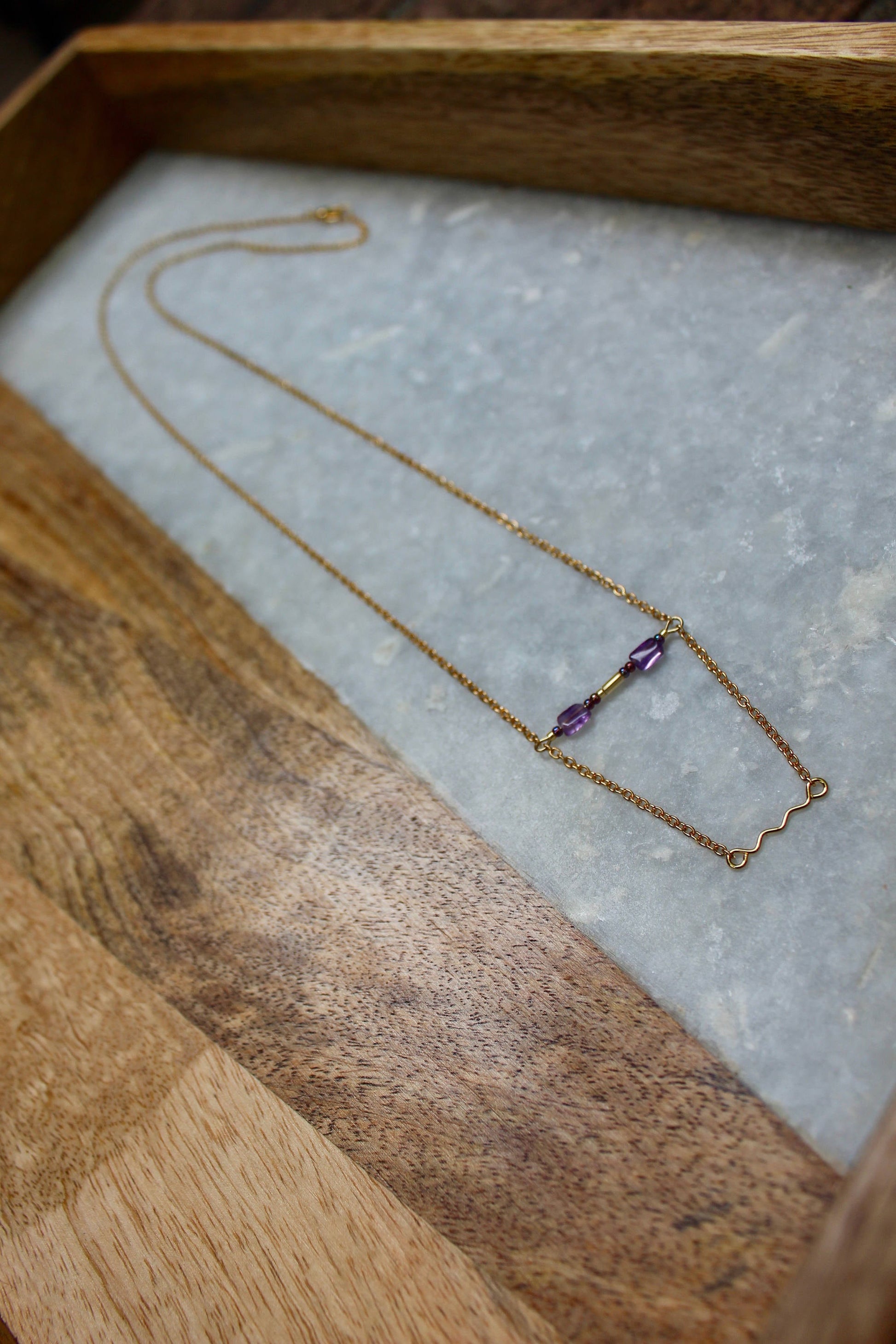 Amethyst Necklace, Gifts for Her, Gold Necklace, Gold Bar Necklace, Gold Jewelry, Long Necklace, Classic Necklace, Precious Stone Necklace