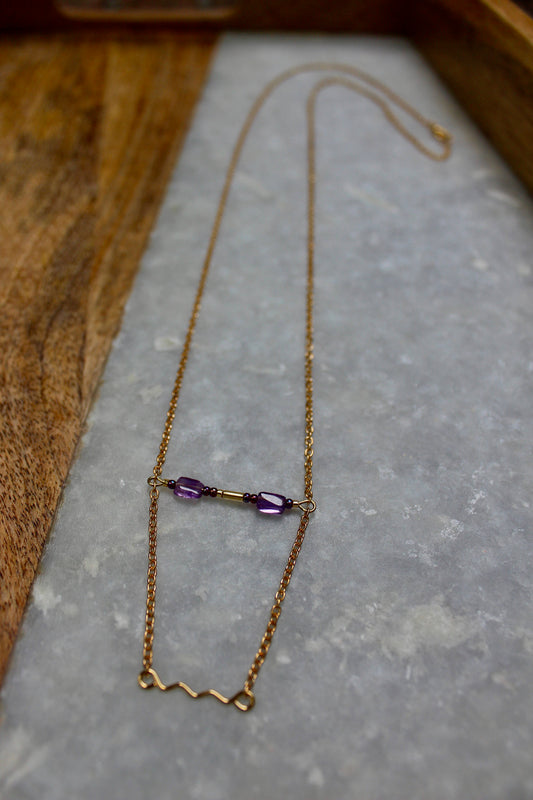 Amethyst Necklace, Gifts for Her, Gold Necklace, Gold Bar Necklace, Gold Jewelry, Long Necklace, Classic Necklace, Precious Stone Necklace