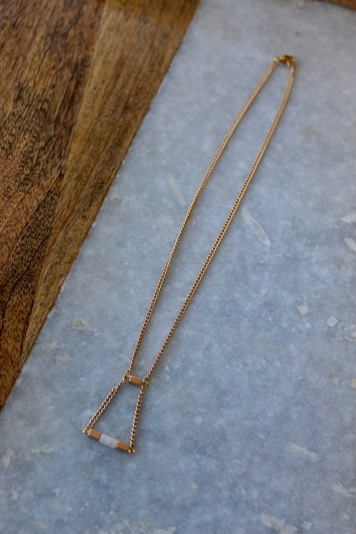 Pale Pink Necklace, Bar Necklace, Gold Necklace, Geometric Necklace, Pink Jewelry, Triangle Necklace, Classy Necklace, Gold Jewelry