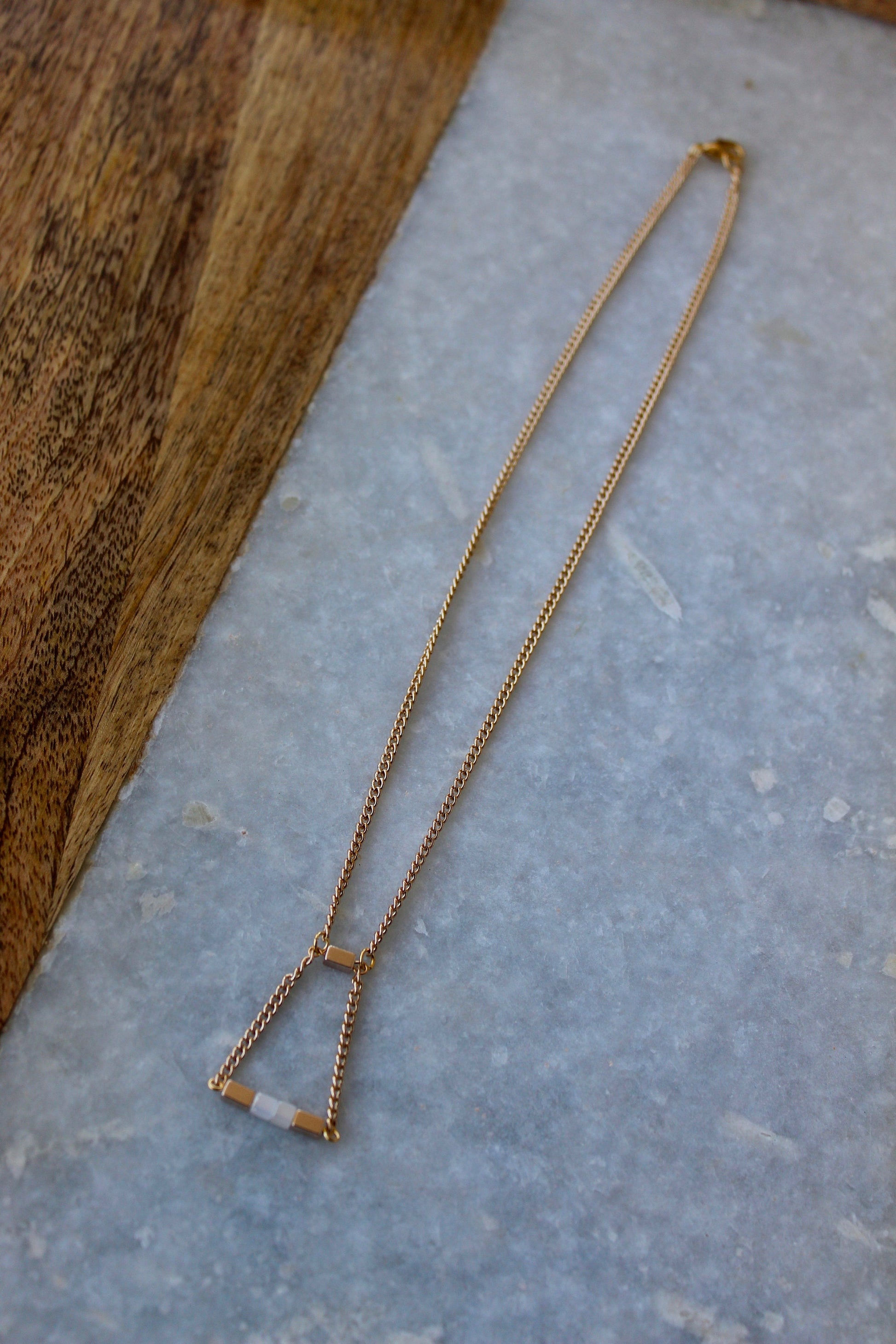 Pale Pink Necklace, Bar Necklace, Gold Necklace, Geometric Necklace, Pink Jewelry, Triangle Necklace, Classy Necklace, Gold Jewelry