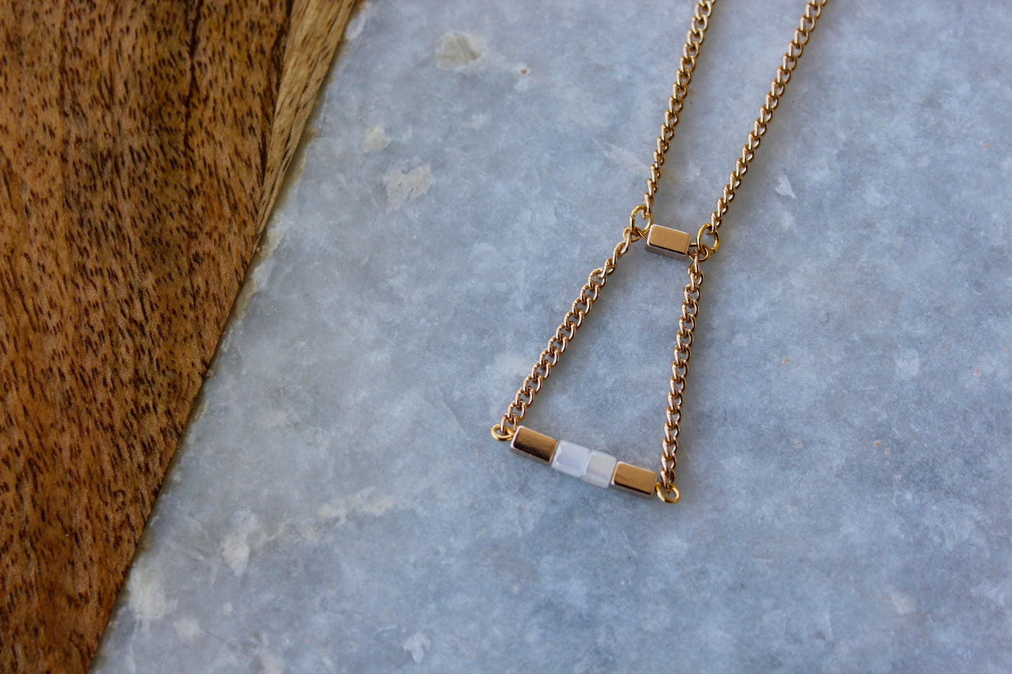 Pale Pink Necklace, Bar Necklace, Gold Necklace, Geometric Necklace, Pink Jewelry, Triangle Necklace, Classy Necklace, Gold Jewelry