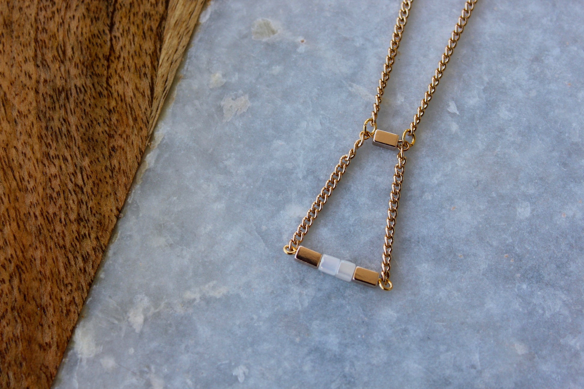 Pale Pink Necklace, Bar Necklace, Gold Necklace, Geometric Necklace, Pink Jewelry, Triangle Necklace, Classy Necklace, Gold Jewelry