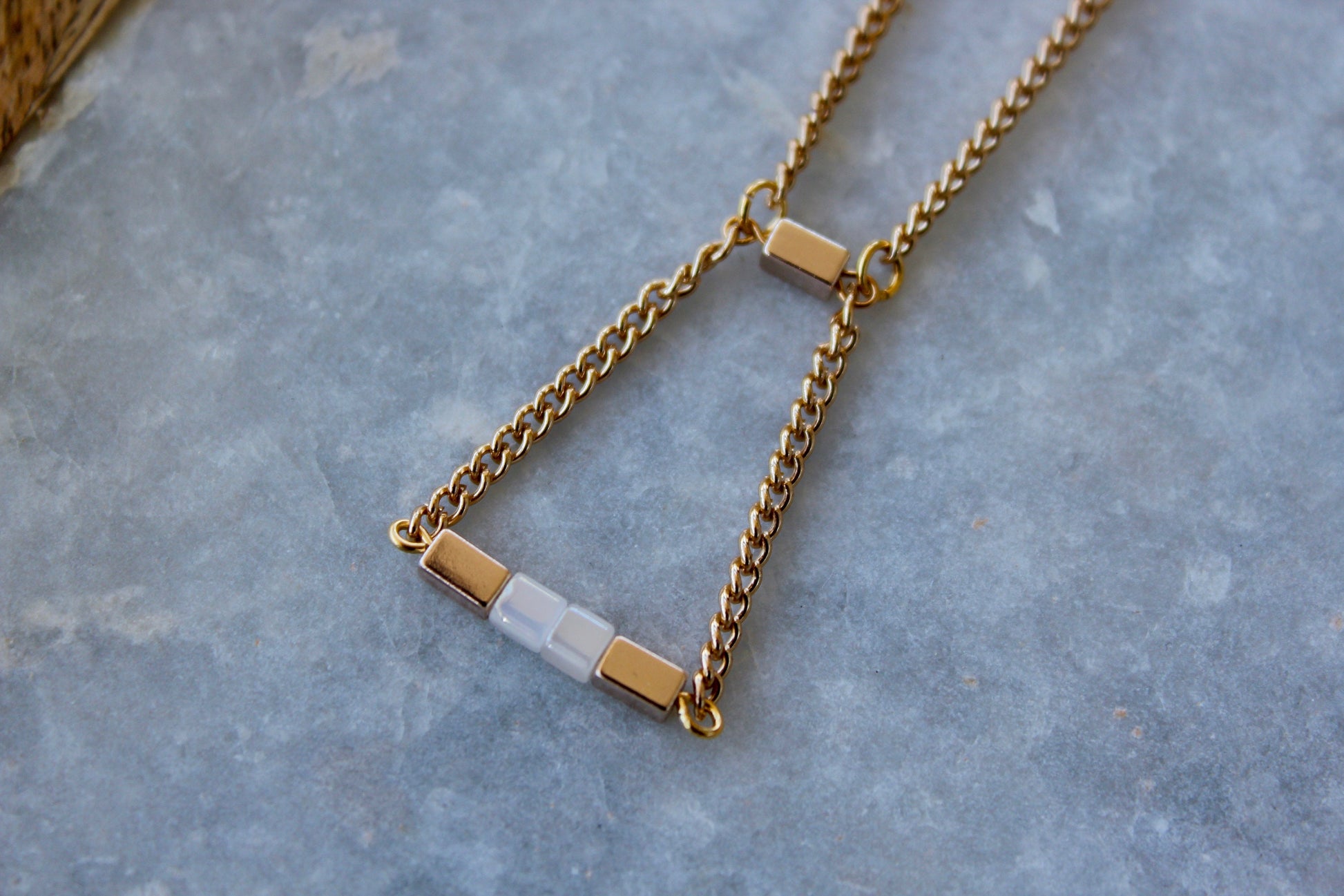 Pale Pink Necklace, Bar Necklace, Gold Necklace, Geometric Necklace, Pink Jewelry, Triangle Necklace, Classy Necklace, Gold Jewelry