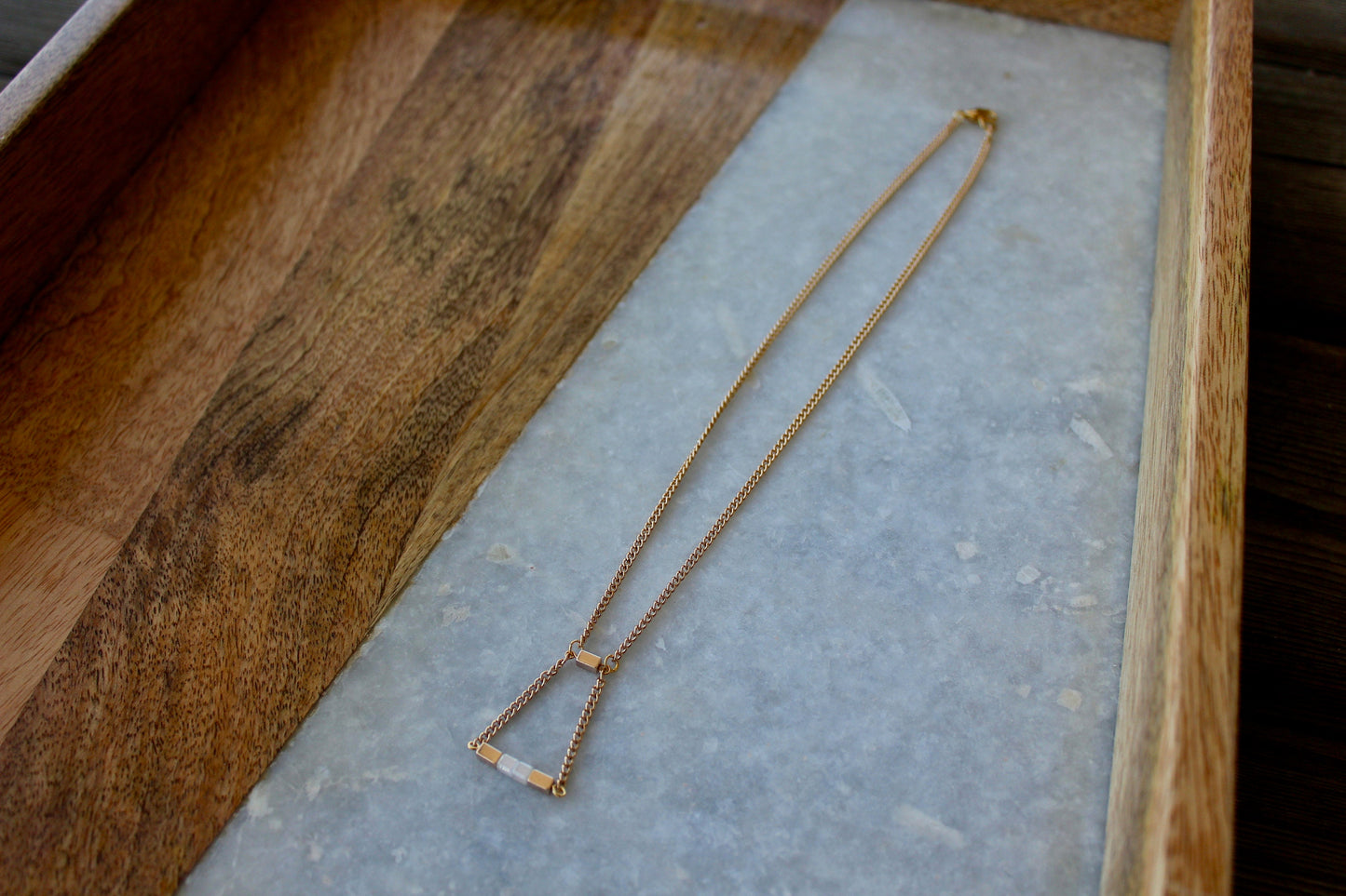 Pale Pink Necklace, Bar Necklace, Gold Necklace, Geometric Necklace, Pink Jewelry, Triangle Necklace, Classy Necklace, Gold Jewelry