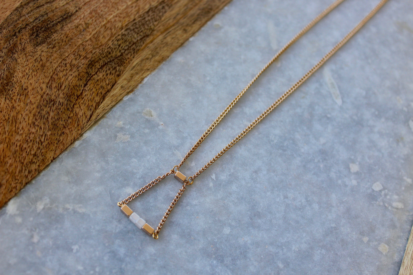 Pale Pink Necklace, Bar Necklace, Gold Necklace, Geometric Necklace, Pink Jewelry, Triangle Necklace, Classy Necklace, Gold Jewelry