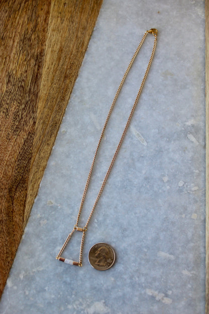 Pale Pink Necklace, Bar Necklace, Gold Necklace, Geometric Necklace, Pink Jewelry, Triangle Necklace, Classy Necklace, Gold Jewelry