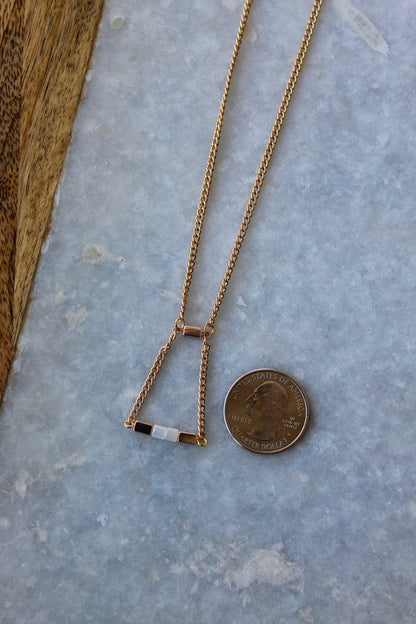 Pale Pink Necklace, Bar Necklace, Gold Necklace, Geometric Necklace, Pink Jewelry, Triangle Necklace, Classy Necklace, Gold Jewelry