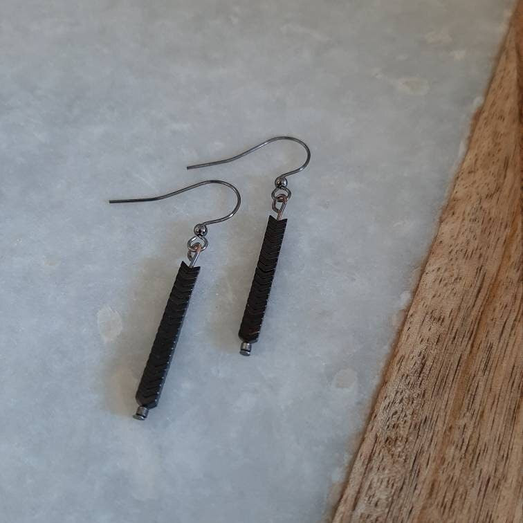 Chevron Earrings, Black Earrings, Black Jewelry, Gunmetal Earrings, Gunmetal Jewelry, Gothic Earrings, Gothic Jewelry, Gunmetal Accessories