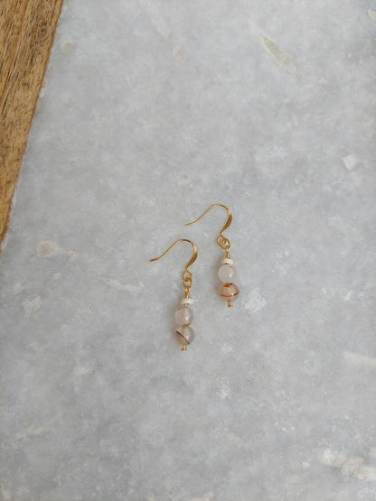 Pink Ball Earrings, Work From Home Earrings, Simple Jewelry, Dangle Earrings, Pale Pink Earrings, Pink Jewelry, Gold Earrings, Gold Jewelry