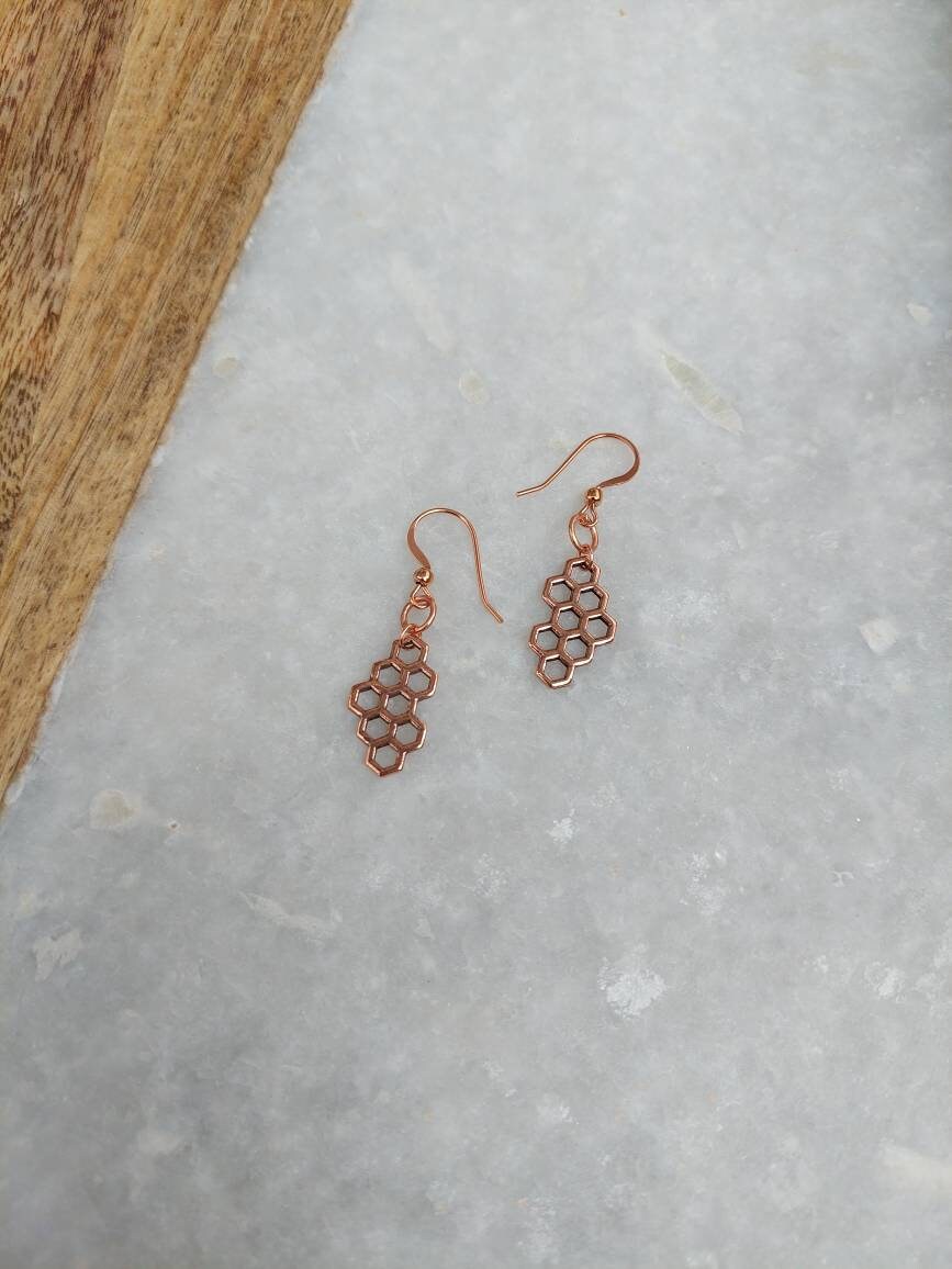 Copper Beehive Earrings, Beehive Earrings, Copper Earrings, Barely there Earrings