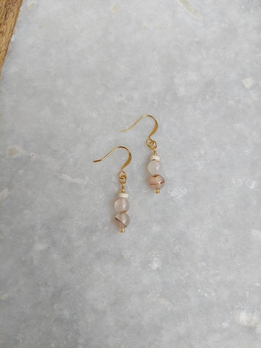 Pink Ball Earrings, Work From Home Earrings, Simple Jewelry, Dangle Earrings, Pale Pink Earrings, Pink Jewelry, Gold Earrings, Gold Jewelry