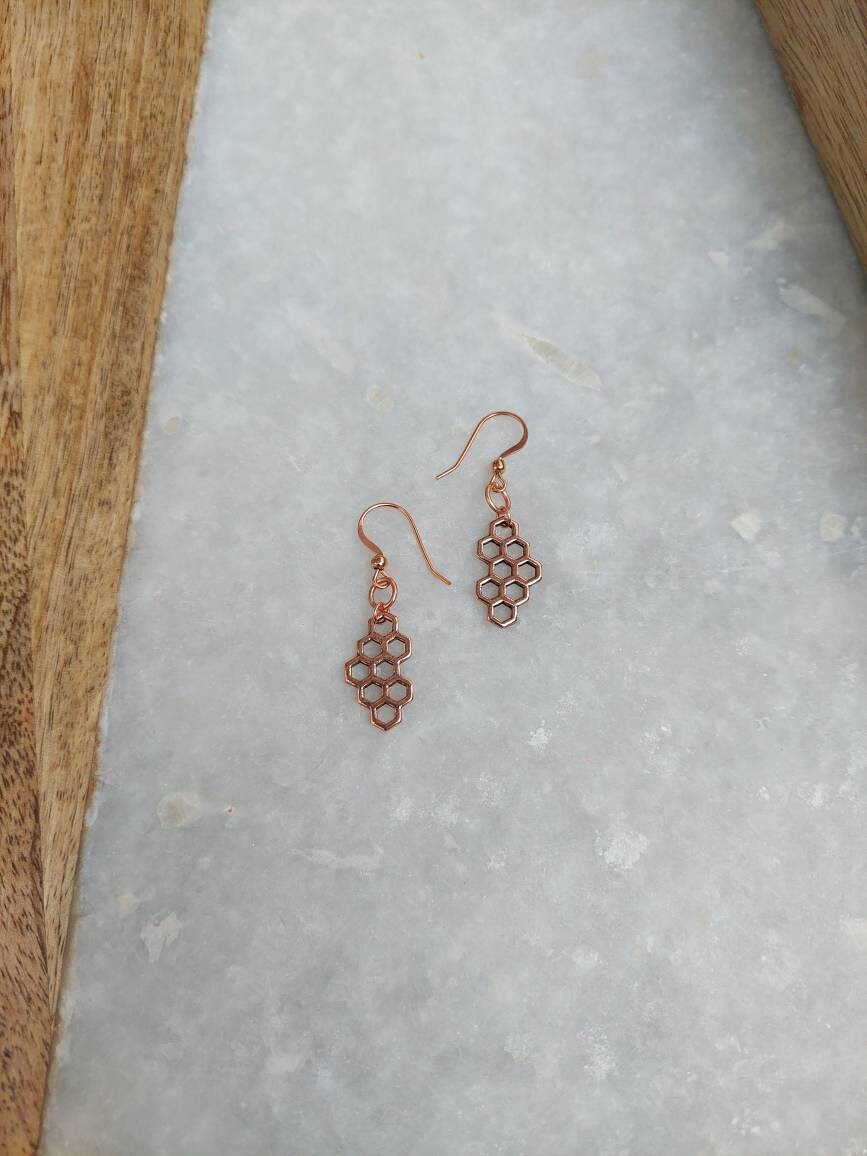 Copper Beehive Earrings, Beehive Earrings, Copper Earrings, Barely there Earrings