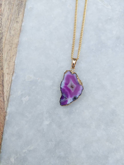 Purple Agate Necklace, Purple Agate Pendnt, Agate Jewelry, Agate Druzy, Crystal Necklace, Gifts for Her, Semi Precious Jewelry, Gold Jewelry