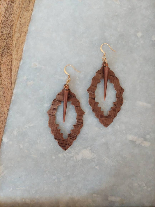 Cork Earrings, Cork Jewelry, Spike Earrings, Brown Earrings, Gold Earrings, Hoop Earrings, Girls Night Jewelry, Light Earrings