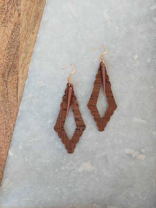 Cork Earrings, Cork Jewelry, Spike Earrings, Brown Earrings, Gold Earrings, Hoop Earrings, Girls Night Jewelry, Light Earrings, Fun Jewelry