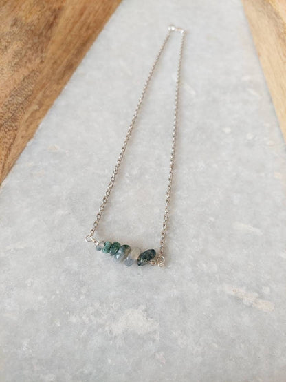 Moss Agate Necklace, Agate Necklace, Agate Jewelry, Moss Agate Jewelry, Bar Necklace, Crystal Necklace, Green Necklace, Stone Necklace