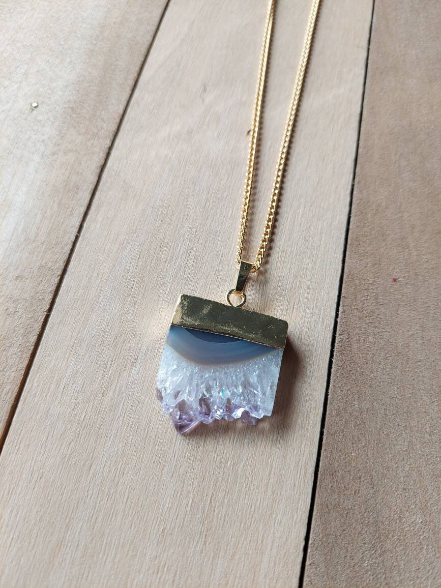 Agate Jewelry, Agate Pendant Necklace, Agate Druzy, Spring Jewelry, Crystal Necklace, Gifts for Her, Gold Jewelry, Agate Gemstone