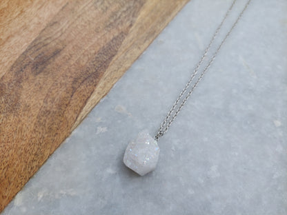 Crystal Quartz Necklace, Quartz Necklace, Druzy Quartz, Gifts for a Friend, Stone Necklace, Sparkling Quartz Necklace, Silver Necklace