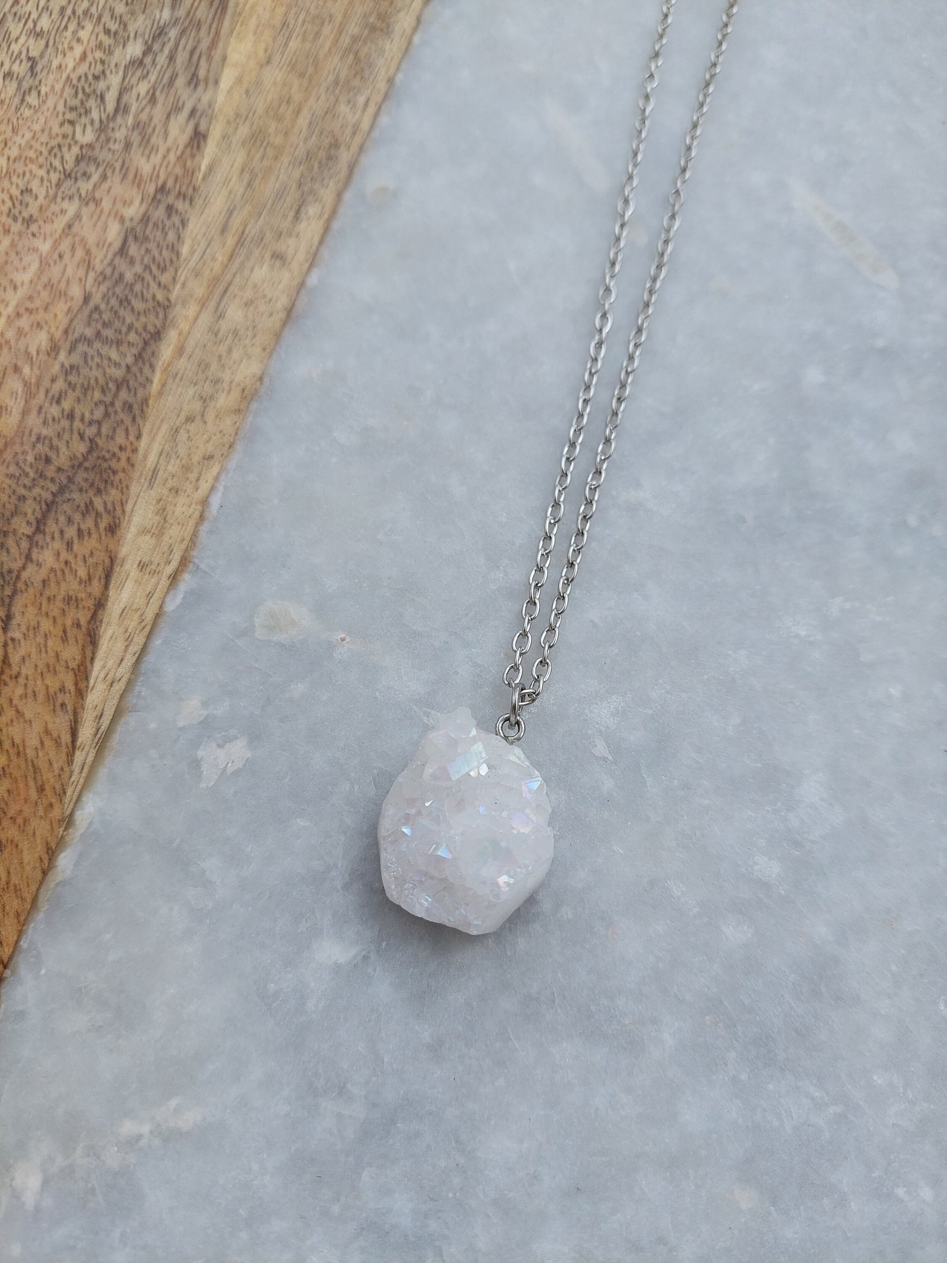 Crystal Quartz Necklace, Quartz Necklace, Druzy Quartz, Gifts for a Friend, Stone Necklace, Sparkling Quartz Necklace, Silver Necklace