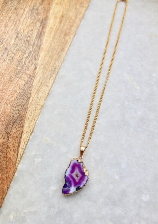 Purple Agate Necklace, Purple Agate Pendnt, Agate Jewelry, Agate Druzy, Crystal Necklace, Gifts for Her, Semi Precious Jewelry, Gold Jewelry