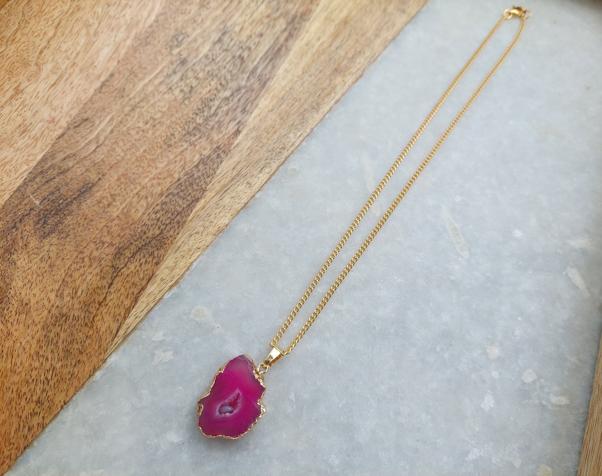 Pink Agate Necklace, Pink Agate Jewelry, Agate Jewelry, Druzy Agate, Aagte Necklace, Gifts for Her, Semi Precious Jewelry, Gold Jewelry