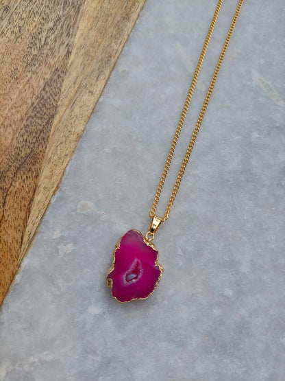 Pink Agate Necklace, Pink Agate Jewelry, Agate Jewelry, Druzy Agate, Aagte Necklace, Gifts for Her, Semi Precious Jewelry, Gold Jewelry