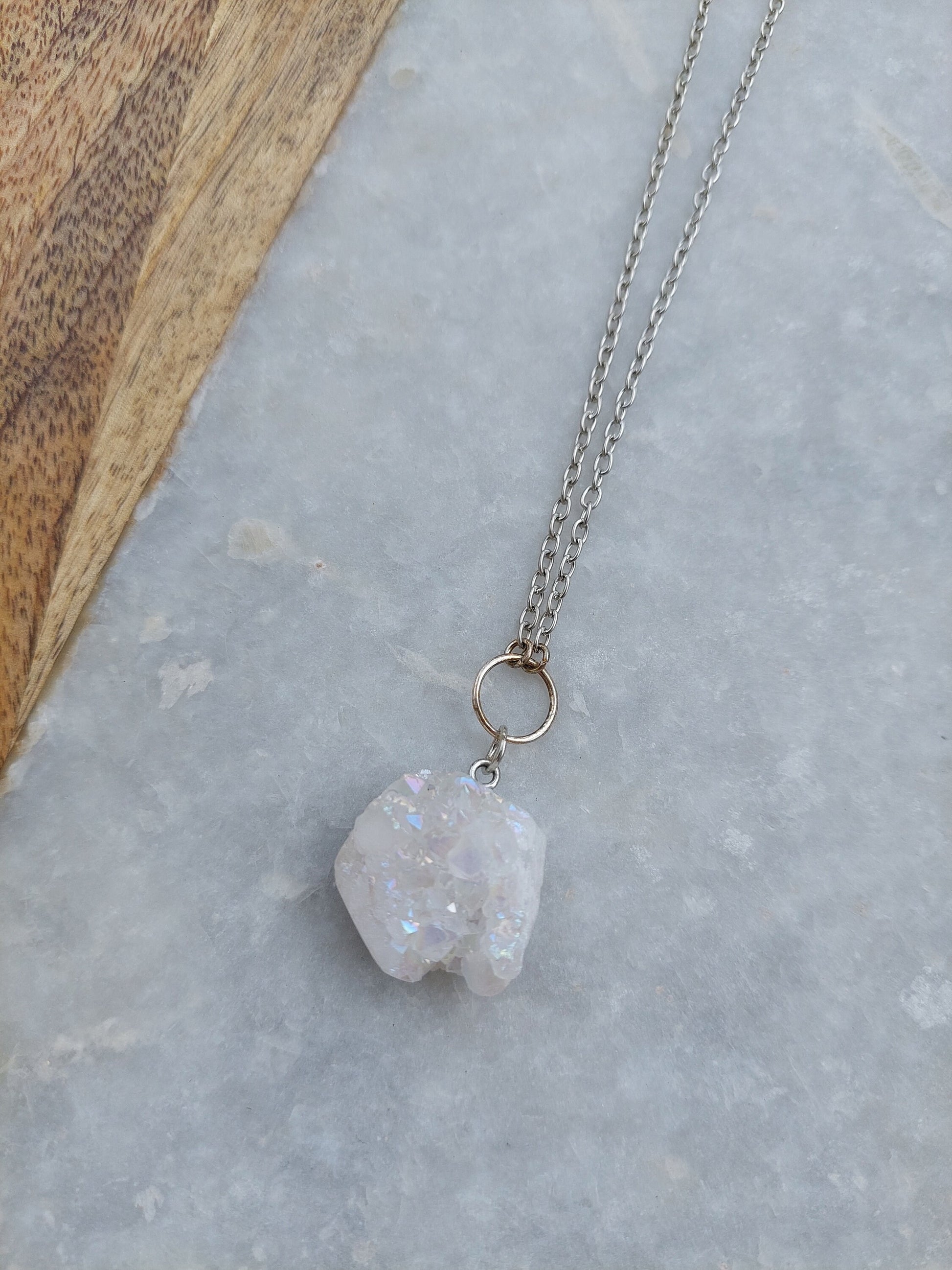 Crystal Quartz Necklace, Quartz Necklace, Druzy Quartz, Gifts for a Friend, Stone Necklace, Sparkling Quartz Necklace, Silver Necklace