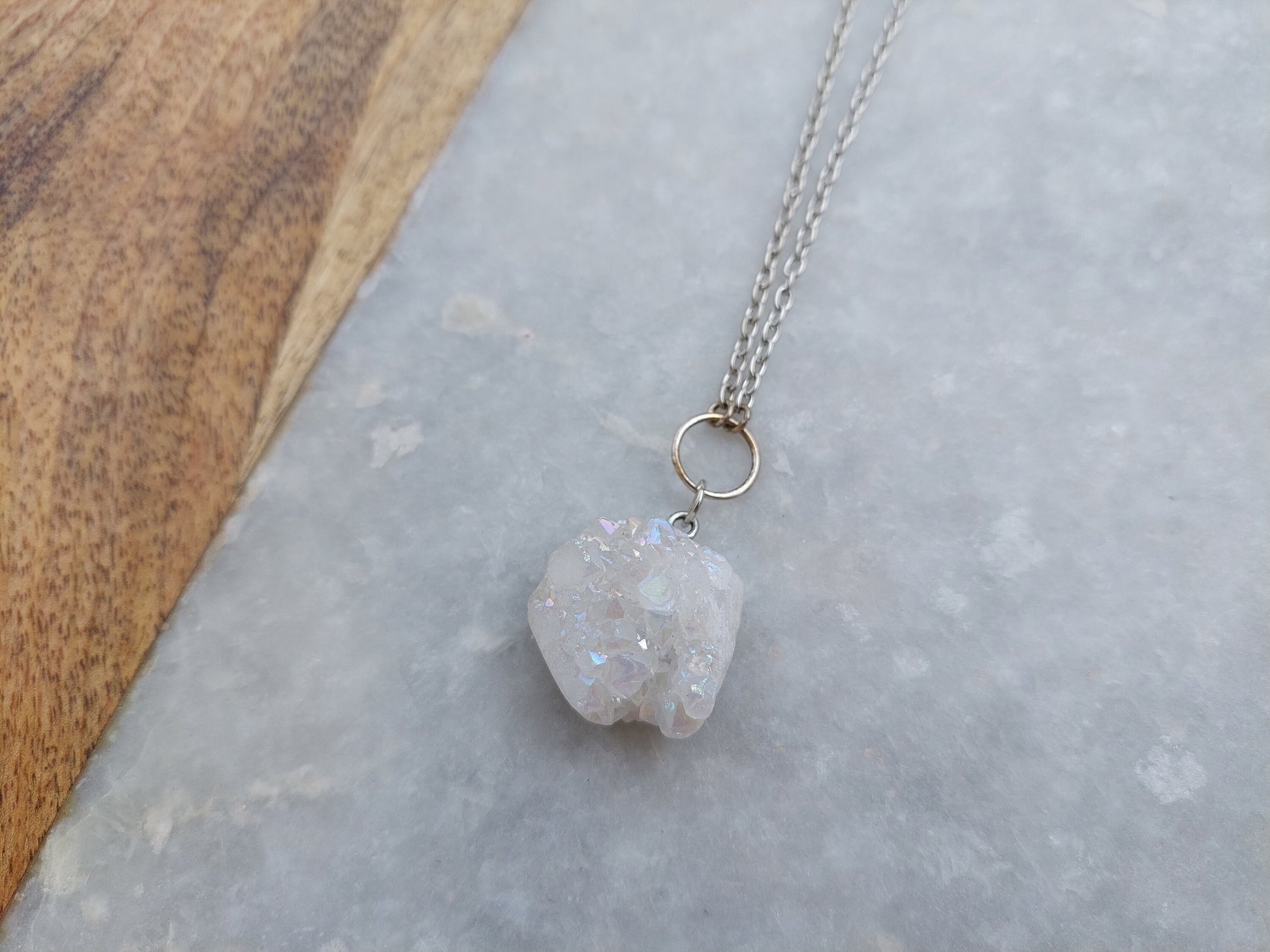 Crystal Quartz Necklace, Quartz Necklace, Druzy Quartz, Gifts for a Friend, Stone Necklace, Sparkling Quartz Necklace, Silver Necklace