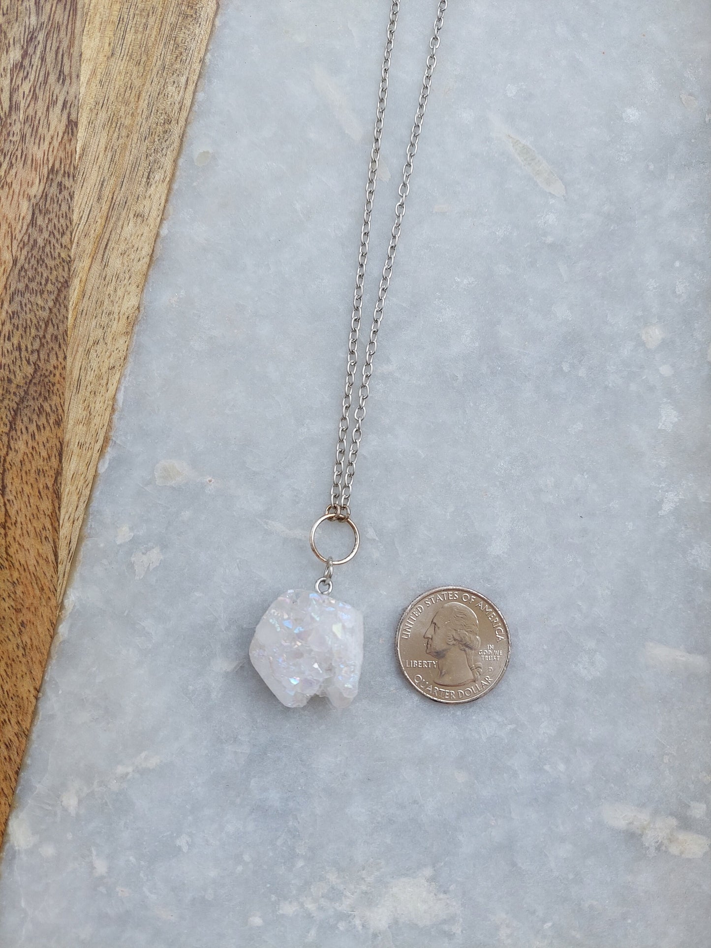 Crystal Quartz Necklace, Quartz Necklace, Druzy Quartz, Gifts for a Friend, Stone Necklace, Sparkling Quartz Necklace, Silver Necklace