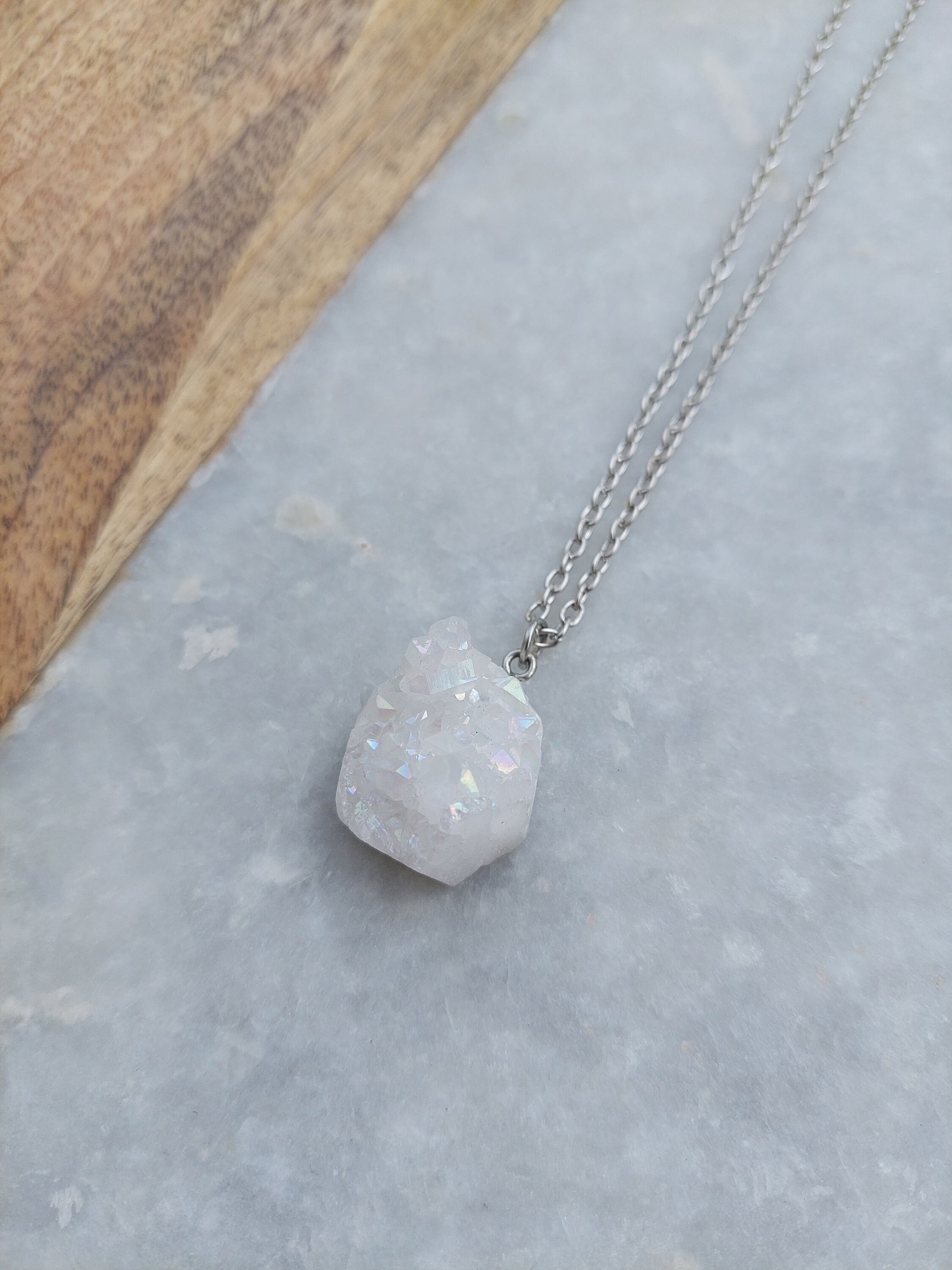 Crystal Quartz Necklace, Quartz Necklace, Druzy Quartz, Gifts for a Friend, Stone Necklace, Sparkling Quartz Necklace, Silver Necklace