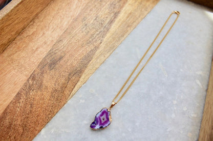 Purple Agate Necklace, Purple Agate Pendnt, Agate Jewelry, Agate Druzy, Crystal Necklace, Gifts for Her, Semi Precious Jewelry, Gold Jewelry