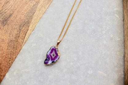 Purple Agate Necklace, Purple Agate Pendnt, Agate Jewelry, Agate Druzy, Crystal Necklace, Gifts for Her, Semi Precious Jewelry, Gold Jewelry