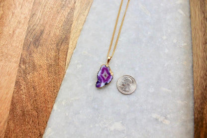 Purple Agate Necklace, Purple Agate Pendnt, Agate Jewelry, Agate Druzy, Crystal Necklace, Gifts for Her, Semi Precious Jewelry, Gold Jewelry