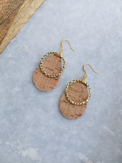 Cork Teardrop Earrings with Textured Hoop