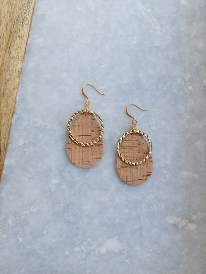 Cork Teardrop Earrings with Textured Hoop