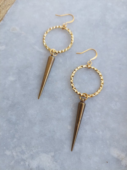 Spike Earrings with Textured Hoop