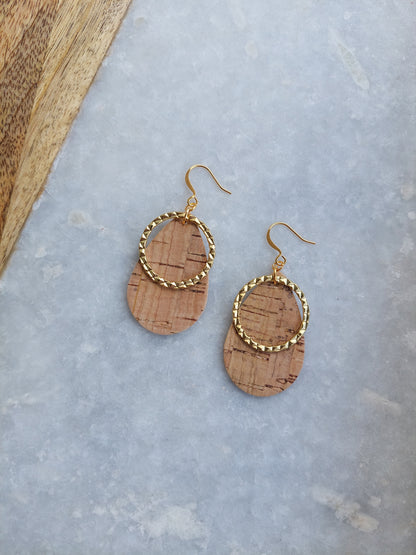 Cork Teardrop Earrings with Textured Hoop