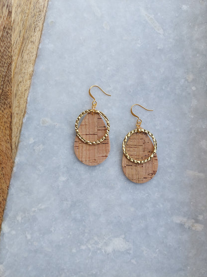 Cork Teardrop Earrings with Textured Hoop