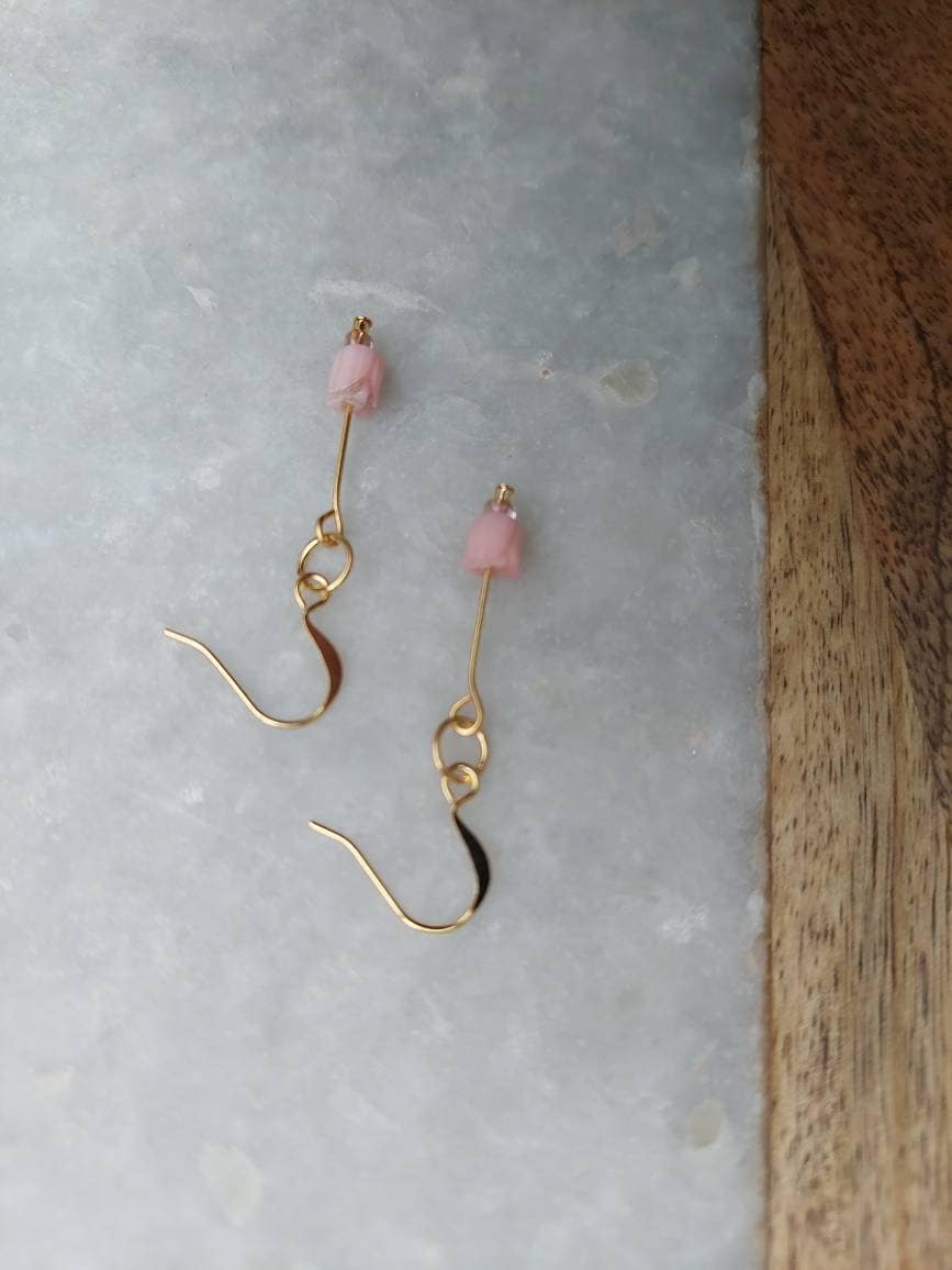 Rose Earrings, Flower Jewelry, Tulip Earrings, Coral Jewelry, Pink Earrings, Gold Earrings, Gold Rose Earrings, Sweet Earrings