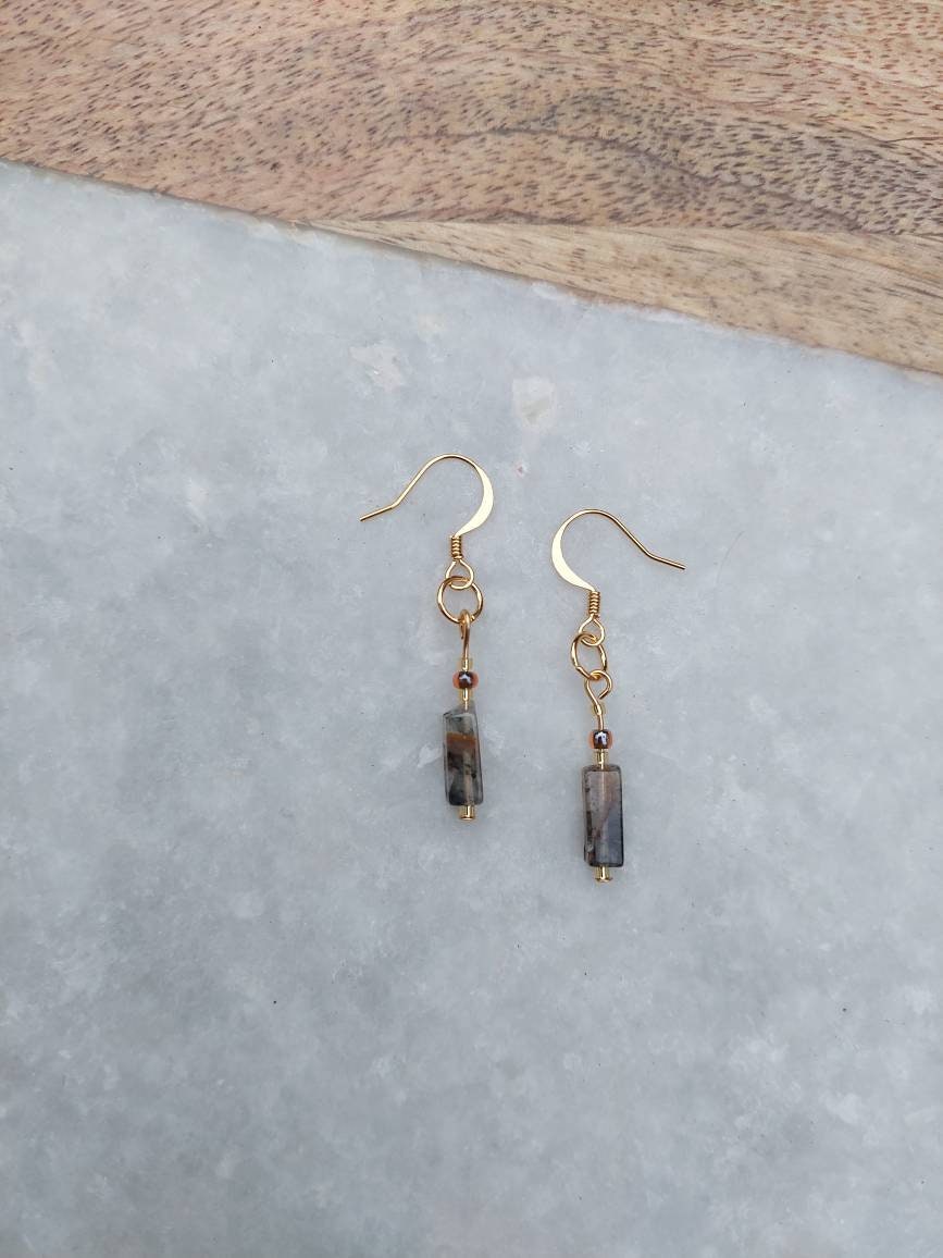 Lodolite Earrings, Quartz Earrings, Lodolite Quartz, Work From Home Earrings, Simple Jewelry, Dangle Earrings, Gold Earrings, Gold Jewelry