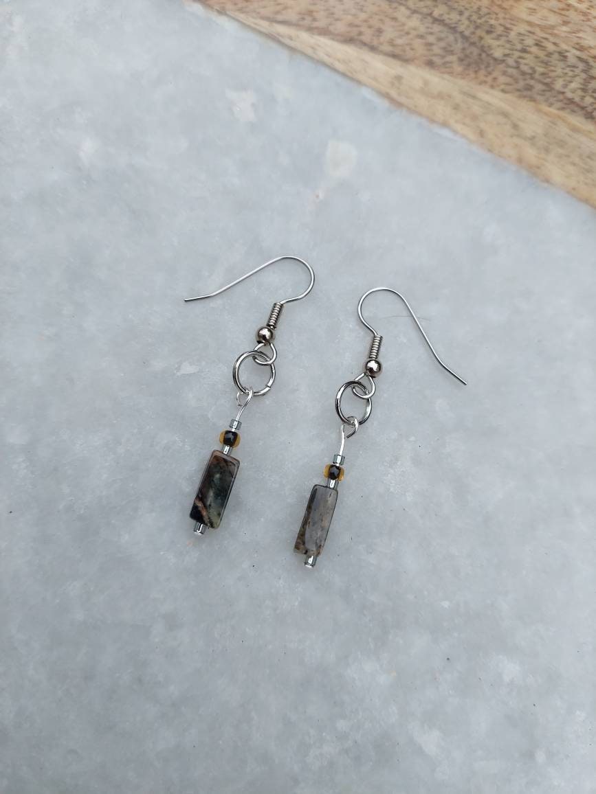 Lodolite Earrings, Quartz Earrings, Lodolite Quartz, Work From Home Earrings, Simple Jewelry, Dangle Earrings, Gold Earrings, Gold Jewelry