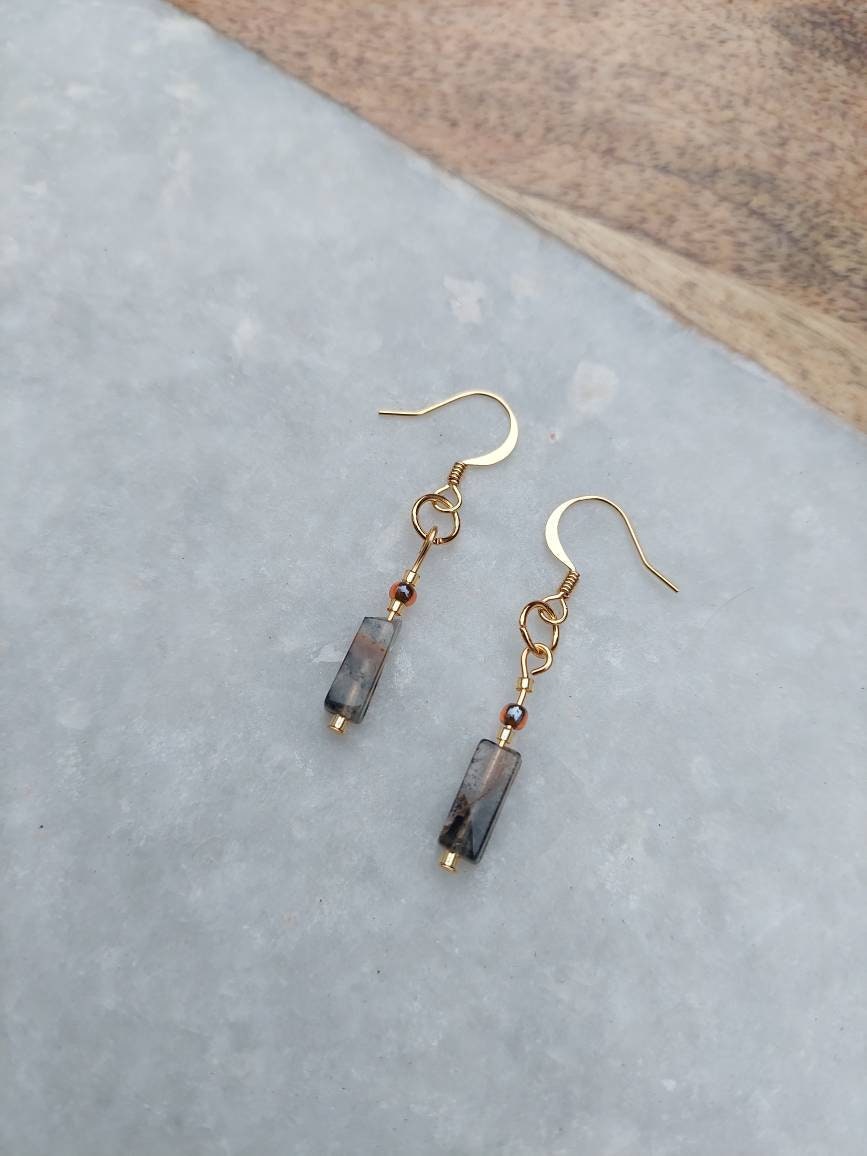 Lodolite Earrings, Quartz Earrings, Lodolite Quartz, Work From Home Earrings, Simple Jewelry, Dangle Earrings, Gold Earrings, Gold Jewelry